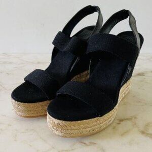 TORY BURCH Solid Black Two Band Espadrille Wedge Platform Sandal - US 6.5
